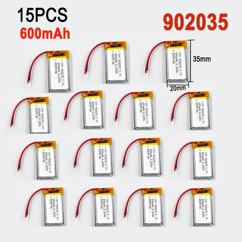 15pcs 902035 3.7V 600mAh Lithium Polymer LiPo Rechargeable B