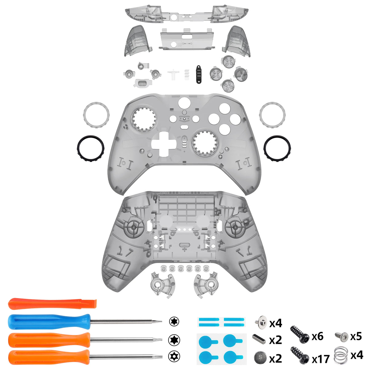 eXtremeRate Clear Full Set Shell w/Buttons Replacement Faceplate Back Plate for Xbox Elite Series 2 Core Controller - Model 1797