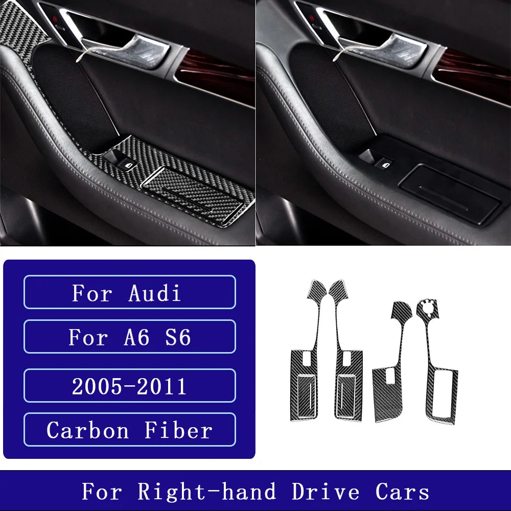 For Audi A6 S6 C6 2005-2011 Carbon Fiber Window Lift Control Button Panel Trim Cover Car Interior Accessories Decorative Sticker