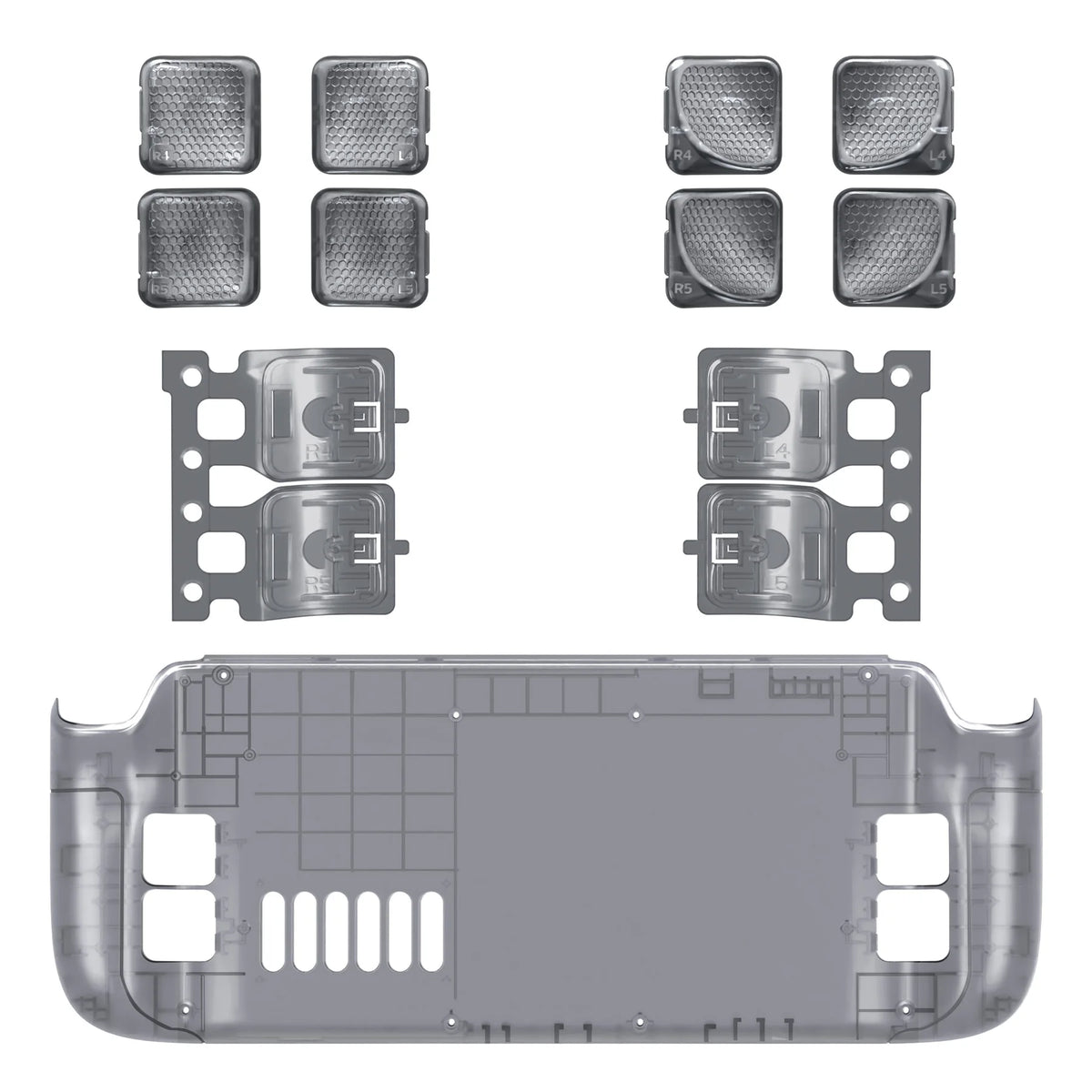 eXtremeRate Interchangeable Back Buttons Bottom Shell for Steam Deck LCD & OLED Fingers Grip Back Shell - Black