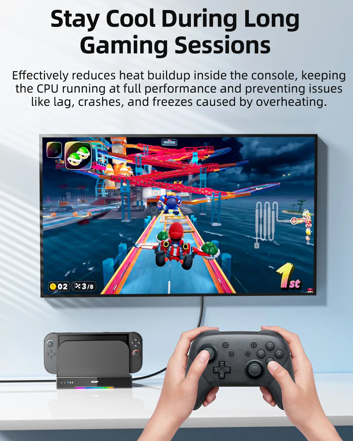 Aolion For Switch 2 Dock RGB Cooling Fan Portable HUB Expans
