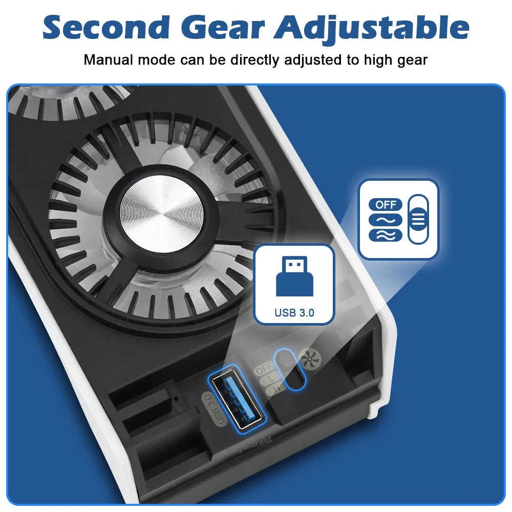 Upgraded For PS5 Cooling Fan Quiet Cooler Fan LED Light USB3