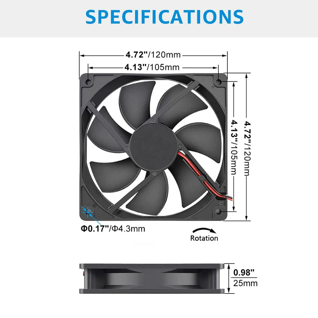 120x120x25mm 120mm Case Exhaust Fan DC Brushless 5V 12V 24V 