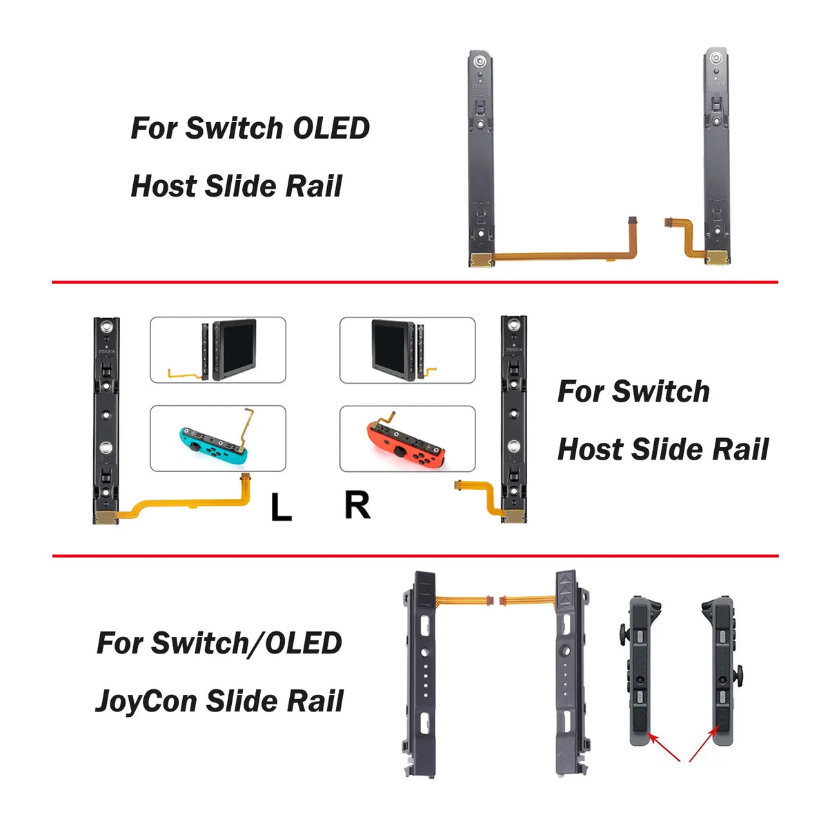 Right and Left Slide Rail with Flex Cable for Switch/OLED Jo