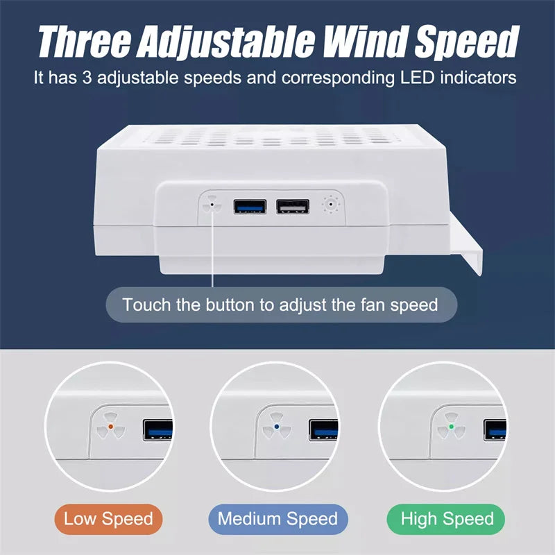 LED Cooling Fan Atmosphere Light 3 Gears Adjustable 5V 2.4A 