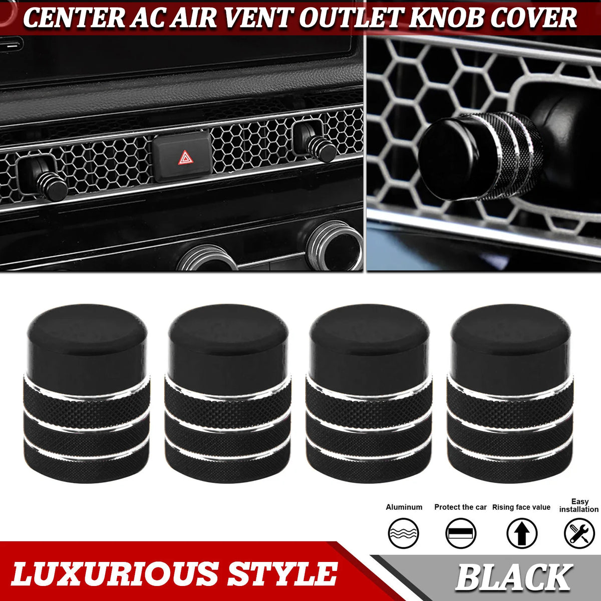 4pcs Black Center Console Air Vent AC Outlet Switch Knob But