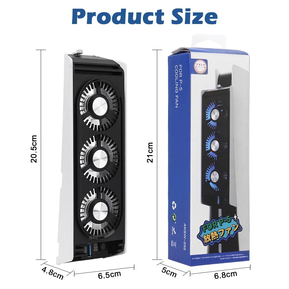 Upgraded For PS5 Cooling Fan Quiet Cooler Fan LED Light USB3