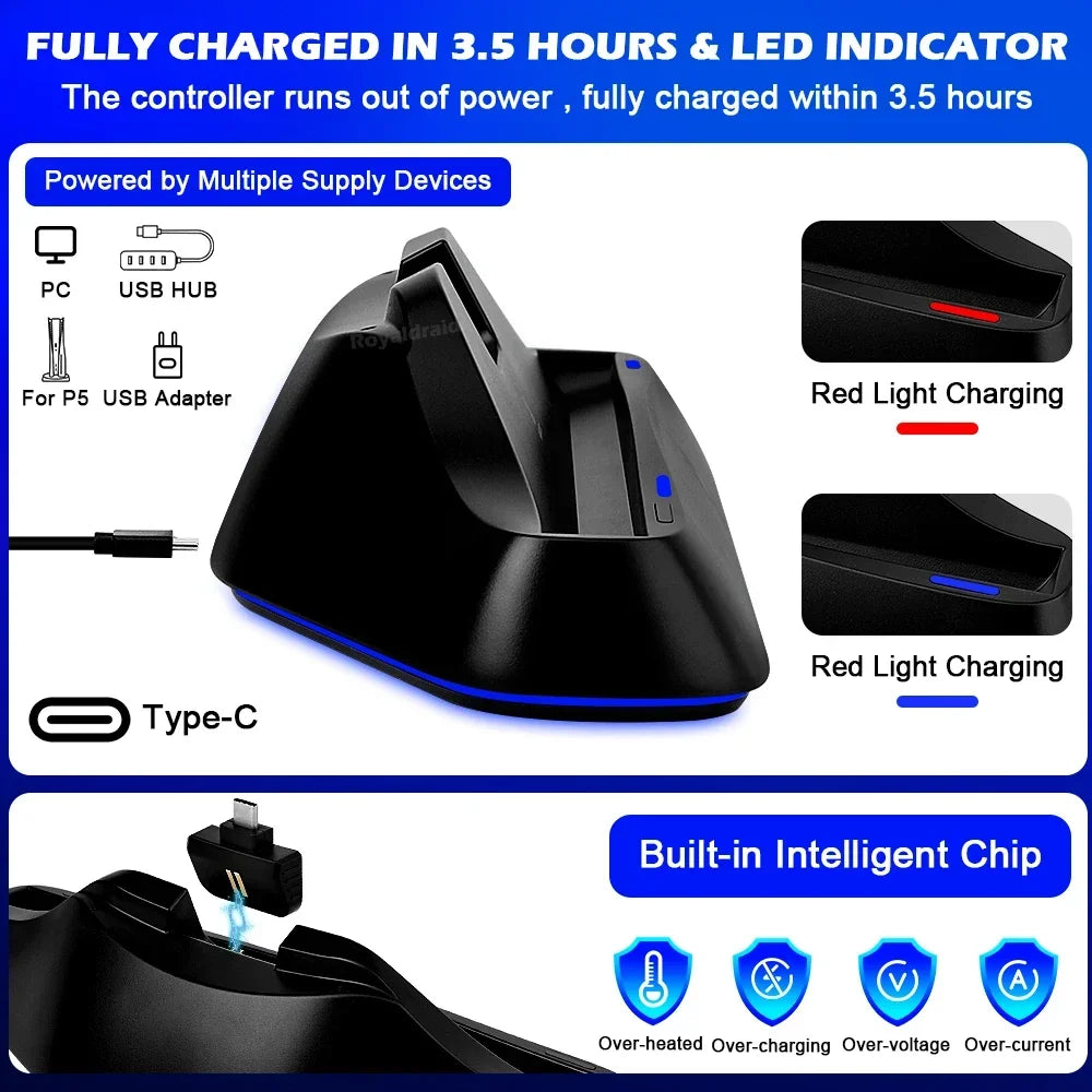 7 Lights Auto-Align Charging Dock Station For PS5 PS Portal 