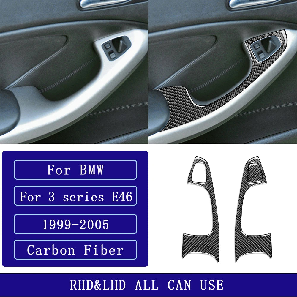 For BMW E46 1998-2005 Carbon Fiber Window Lift Button Frame Panel Trim Cover Car Interior Accessories Decorative Stickers
