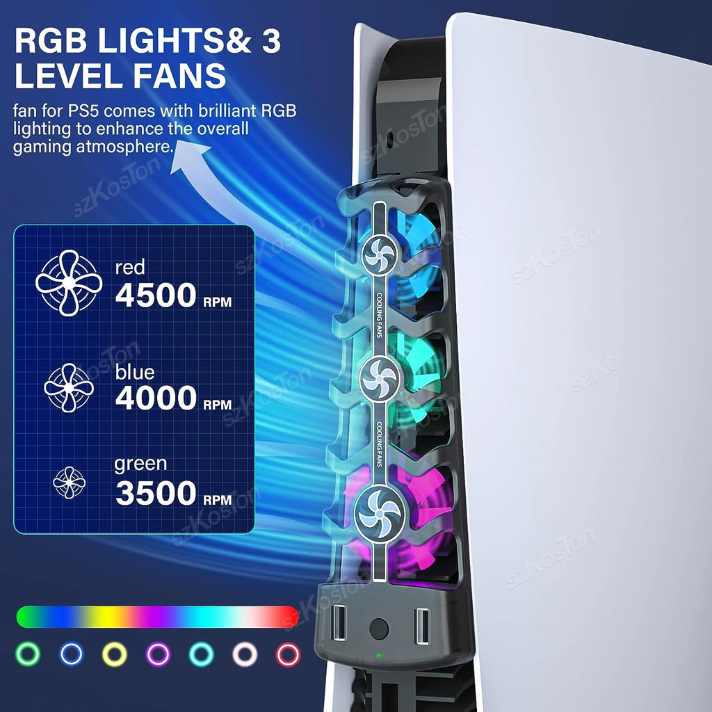 RGB Cooling Fan for PS5 Efficient Cooling System 3-Speed Qui