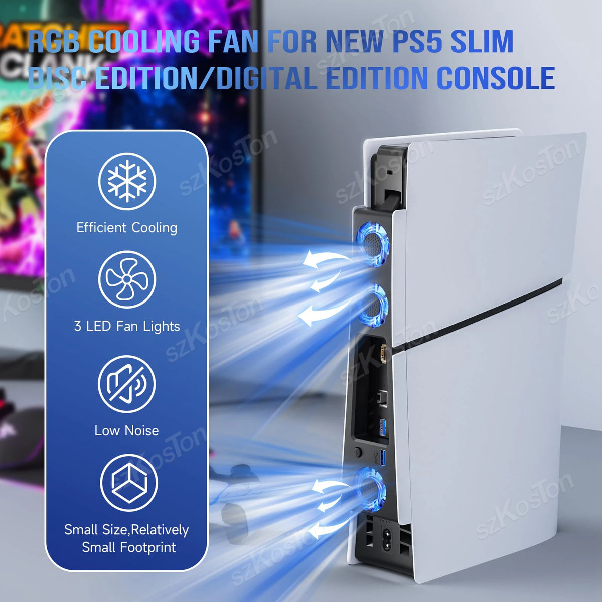 For PS5 Slim Efficient Cooling System Gaming Cooling Fan wit