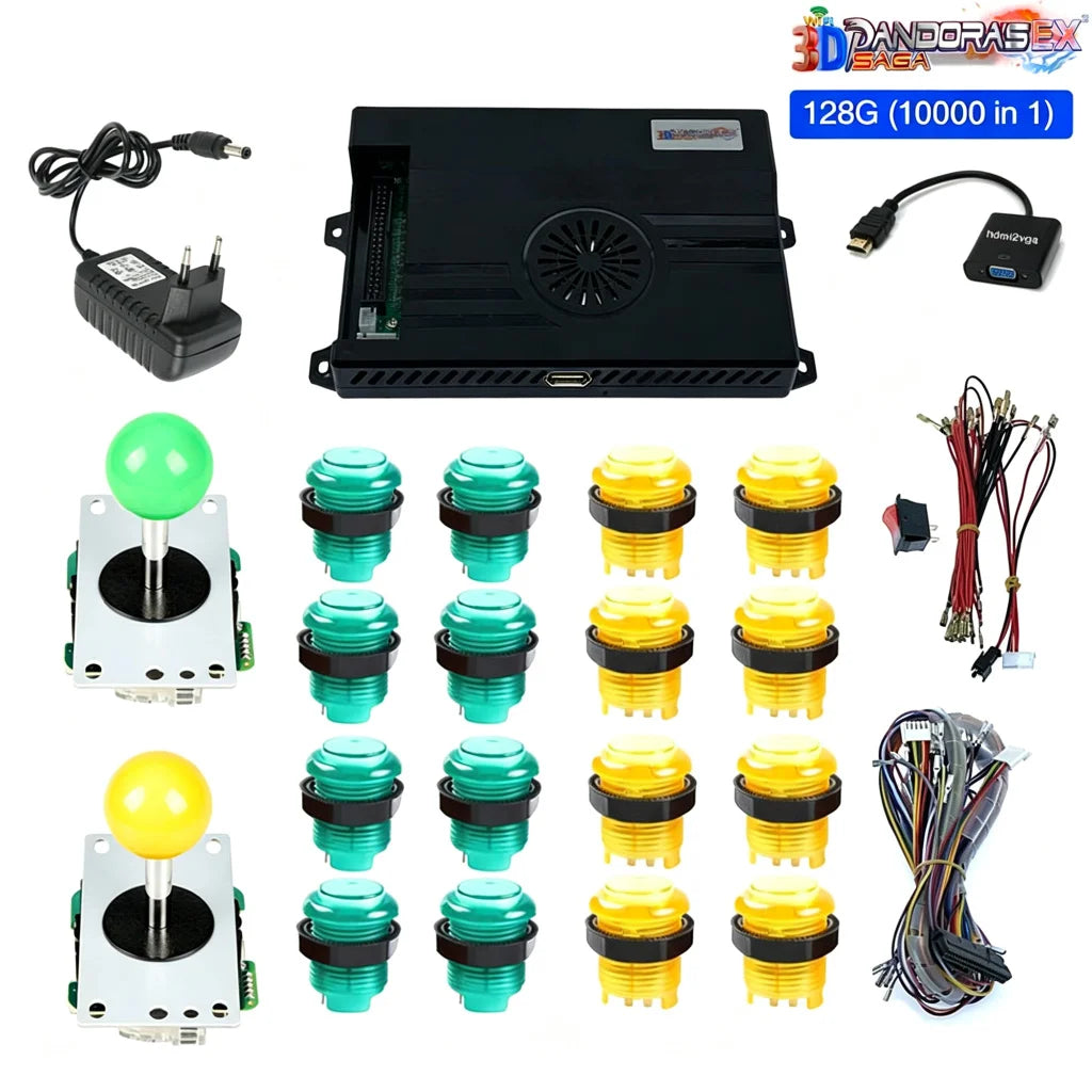 128GB 3D Pandora Saga Box EX2 10000 in 1 DIY Kit Arcade Game Console 8 Way Joystick Led Lights Button Cabinet Bartop 2 Playes