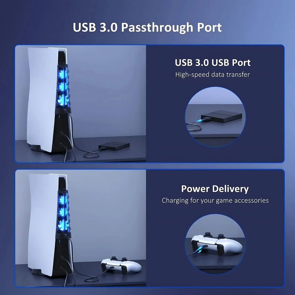 For PS5 Both Disc and Digital Cooling Fan with LED Light for
