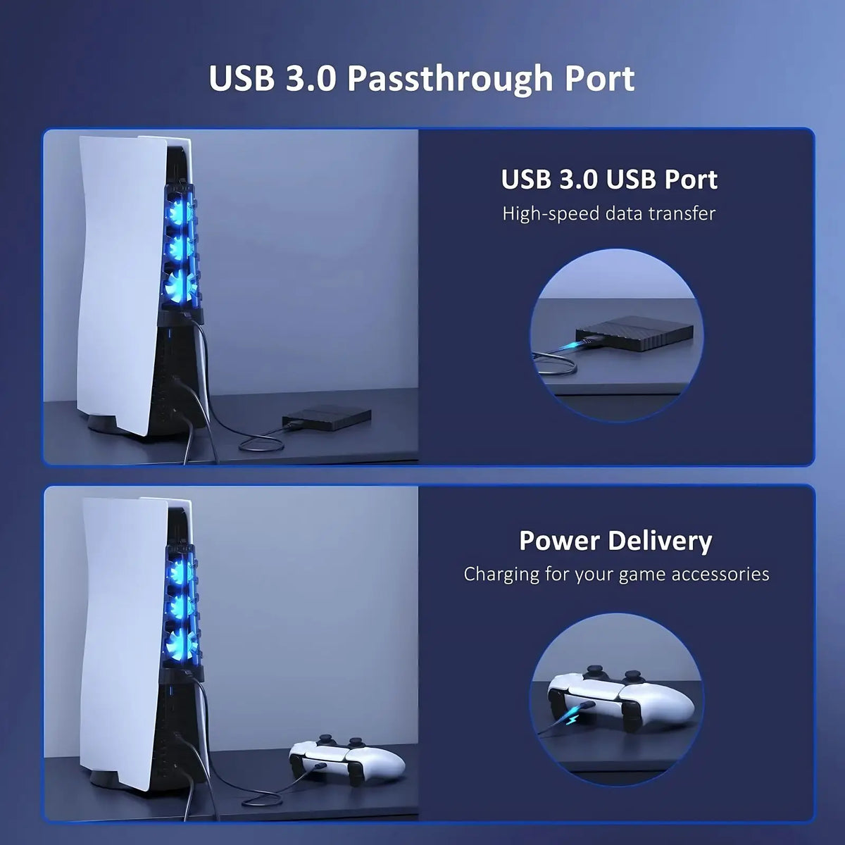 For PS5 Both Disc and Digital Cooling Fan with LED Light for