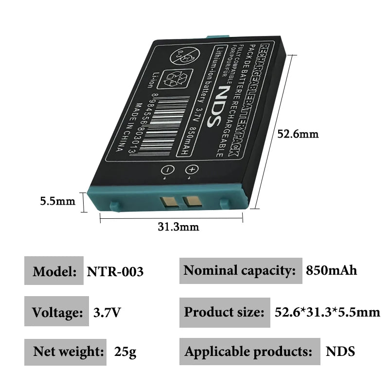 NTR-003 NTR003 Battery 3.7V 850mAh Rechargeable Lithium Ion 