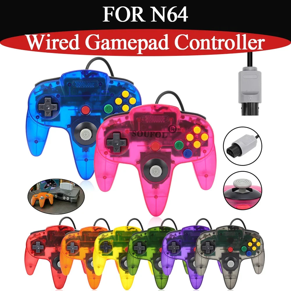For N64 Colorful Wired Handle Controller Durable Replacement