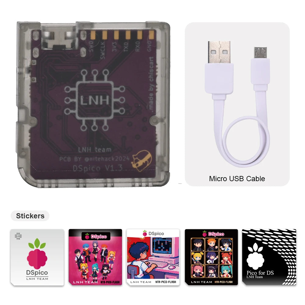 Chisfamily Micro USB Transparent DSpico Game Reader Adapter 16 MBit With LED RP2040 for Nintendo DS NDSL DSi 3DS Consoles