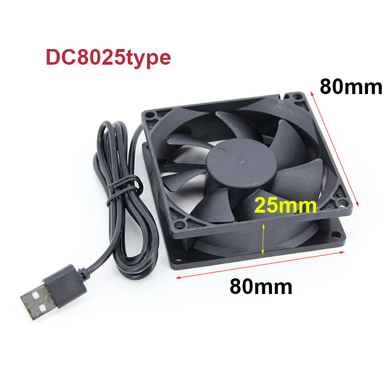 2510 8010 6010 6015 6025 6CM 8CM 60x60x25mm 80x80x10mm DC 5V USB Power Cooling Case Fan For Receiver DVR Xbox TV Box Router W28