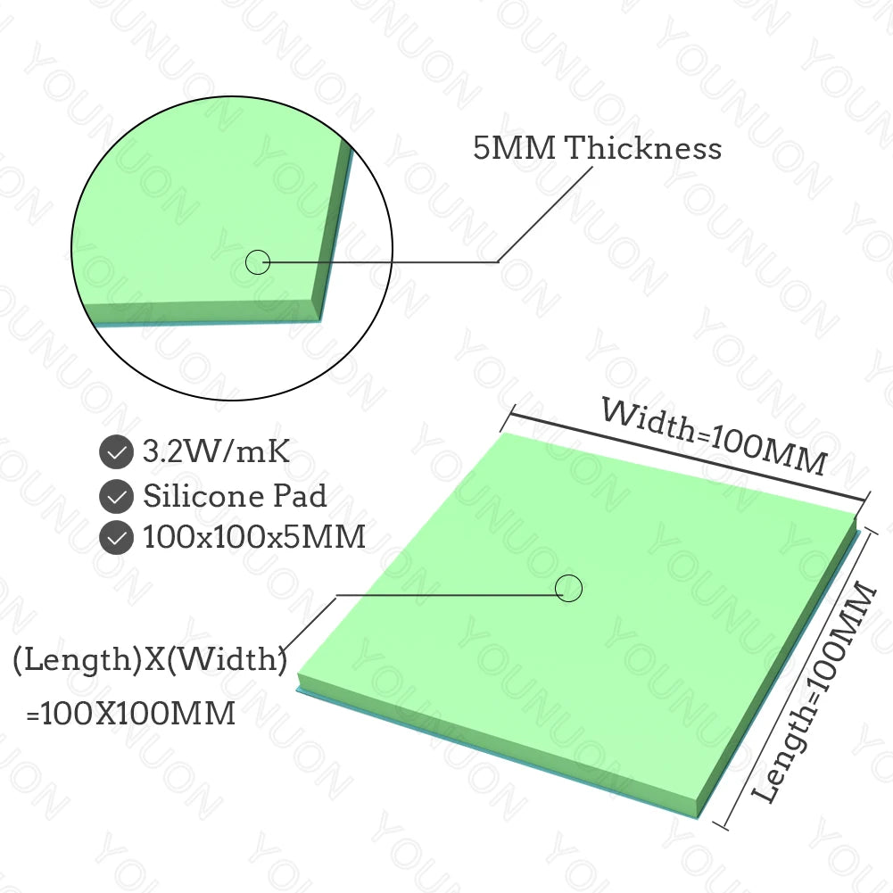 2 Pieces 100x100mm Thermal Pad 0.5mm/1mm/1.5mm/2mm/2.5mm/3mm/4mm/5mm Thickness GPU CPU Heatsink Cooling Conductive Silicone Pad