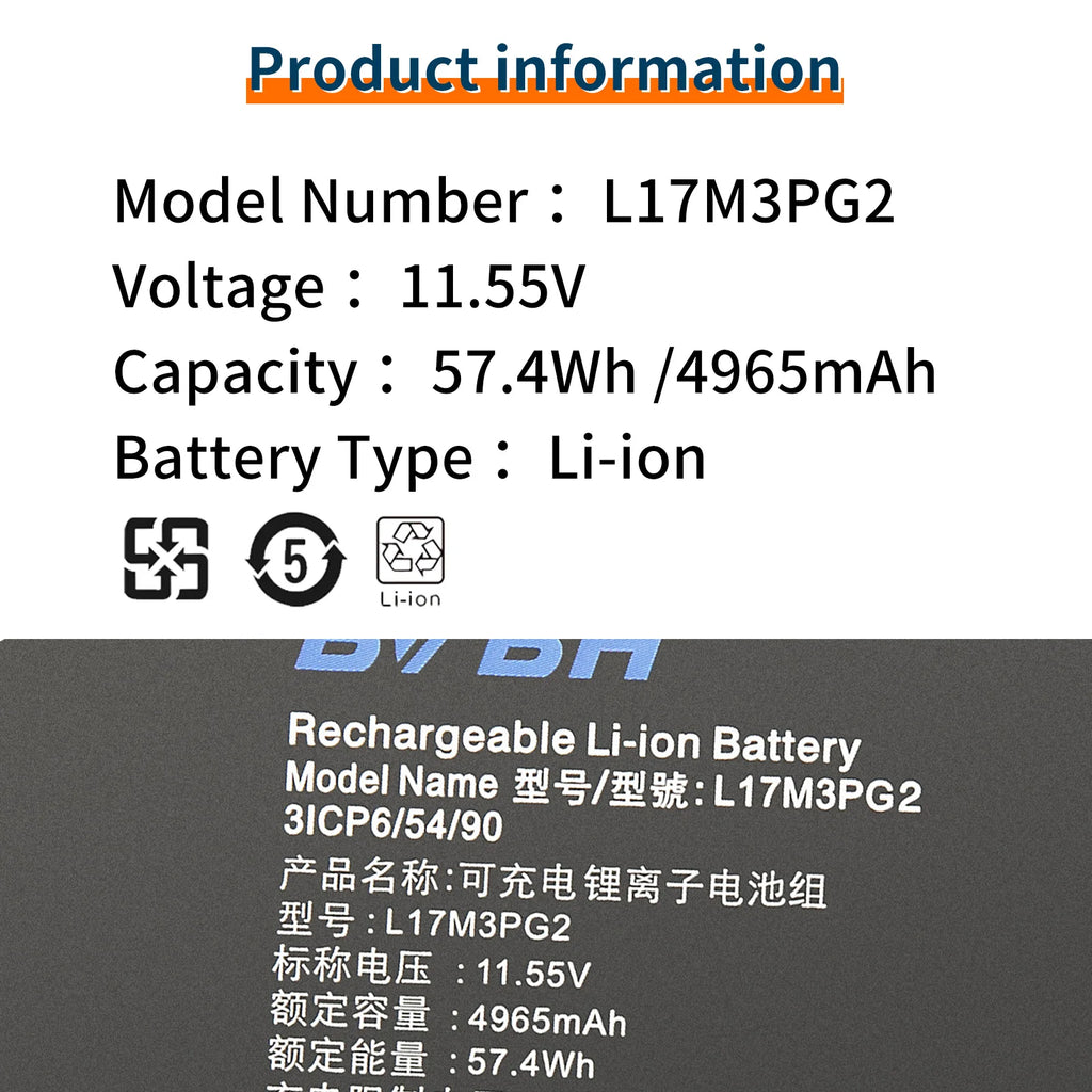 BVBH L17M3PG2 Replacement Laptop Battery for Lenovo Y530 Y54