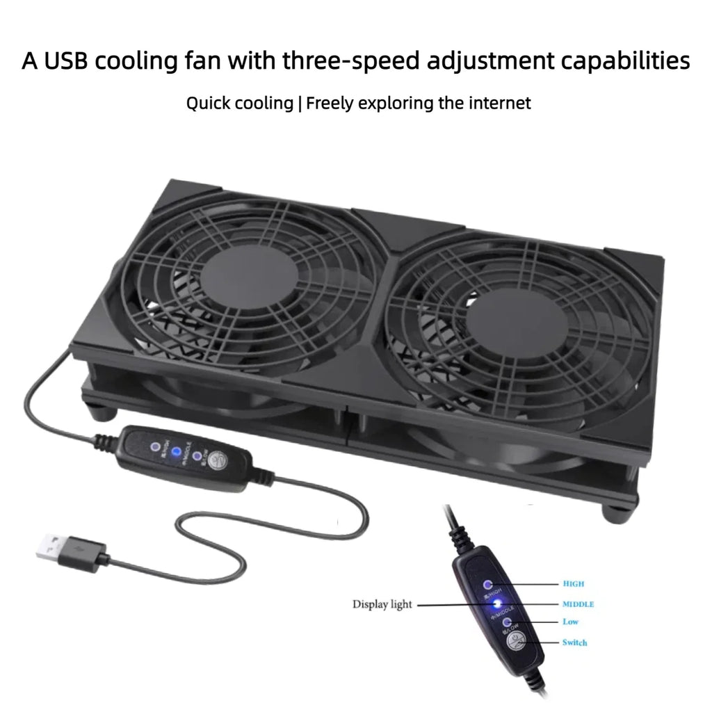 Dual USB Cooling Fan with 3-Speed Control 5V High Airflow Co