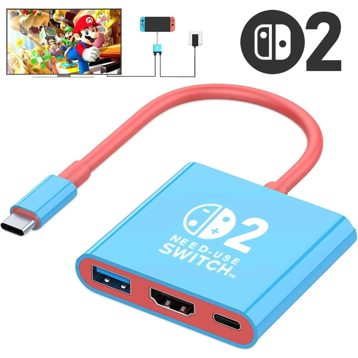 Switch 2 Dock HDMI 4K USB 3.0 Hub Adapter USB Splitter TV Po