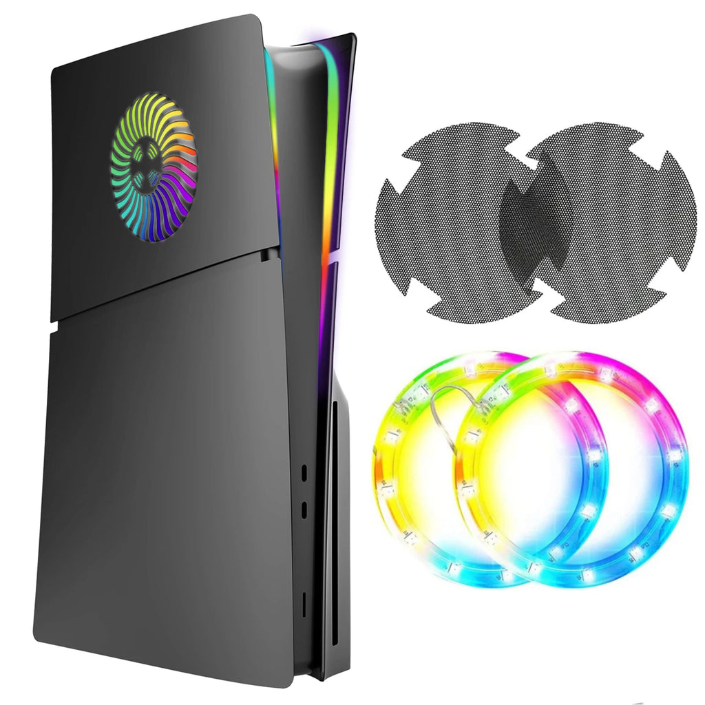 Faceplate with RGB Light Strip for PS5 Slim Cooling Vents LED Light Ring Console Cover for PS5 Slim Disc Edition Decoration Kit