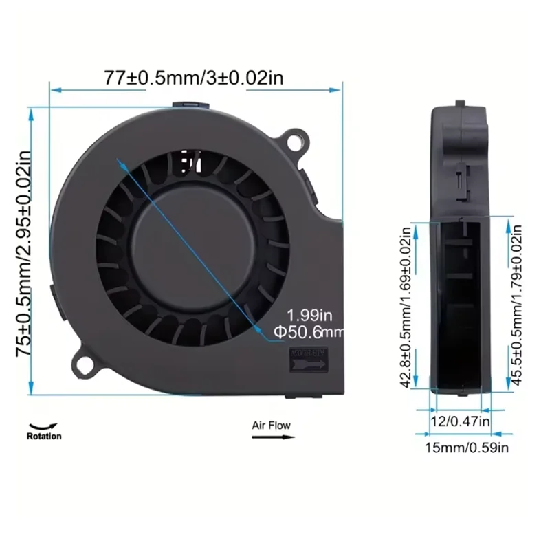 75mm USB Fan Cooling Turbo Blower Brushless 3D Printer 7515 