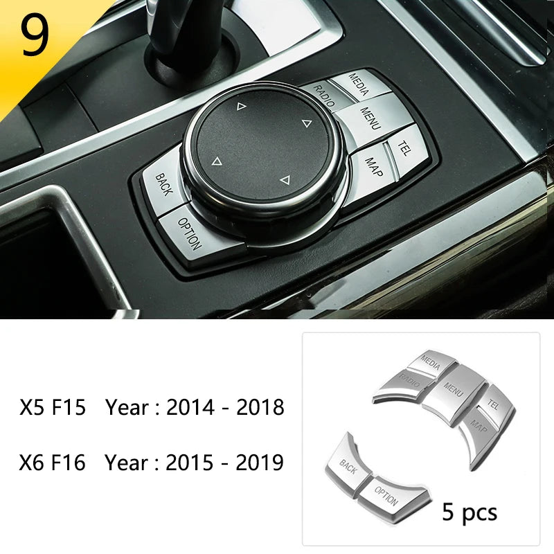 Chrome Car Styling Interior Button Panel Decoration Cover Trim Sticker frame For BMW X5 X6 F15 F16 2014-2019 Auto Accessories