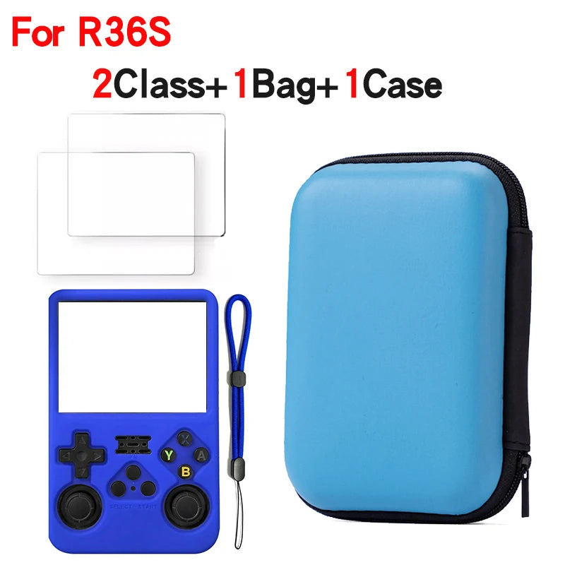 For R36S/R35XX Game Console Storage Bag EVA Hard Portable Protective Case Accessories R36S Silicone Cover Screen Protector Film