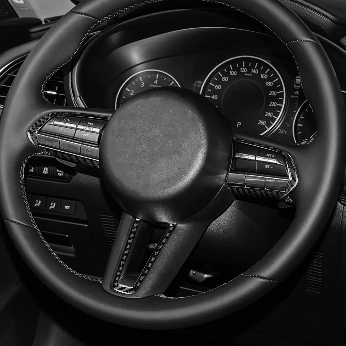 For Mazda 3 Axela 2019-2026 Carbon Fiber Steering Wheel Butt