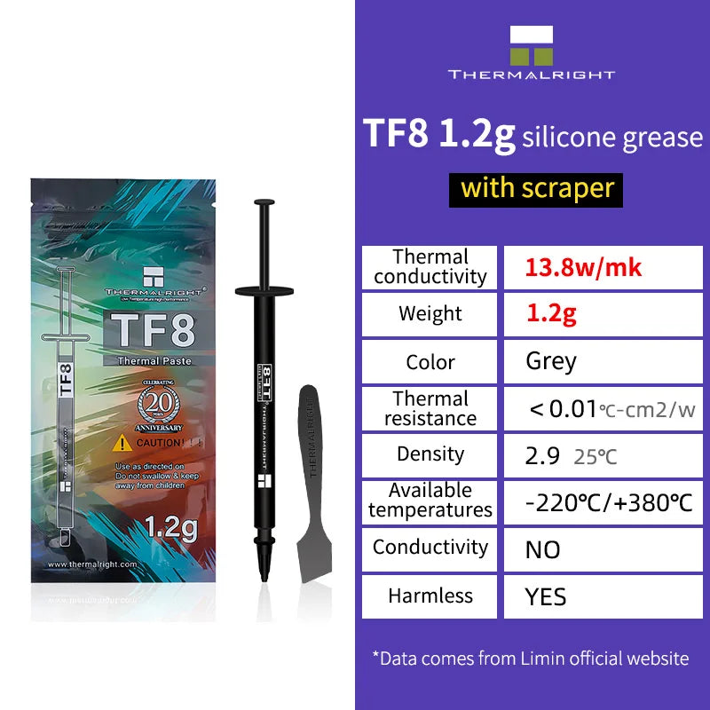 Thermalright TF8 13.8W/M.K Thermal Grease PC CPU/GPU Computer Notebook Graphics Card Non-Conductive Cooling Paste with Scraper