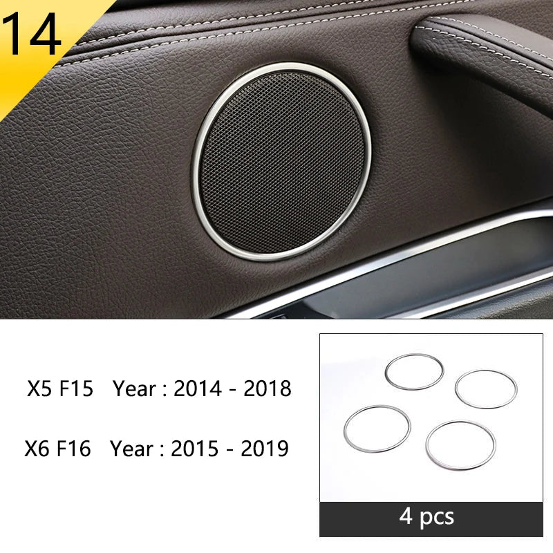 Chrome Car Styling Interior Button Panel Decoration Cover Trim Sticker frame For BMW X5 X6 F15 F16 2014-2019 Auto Accessories