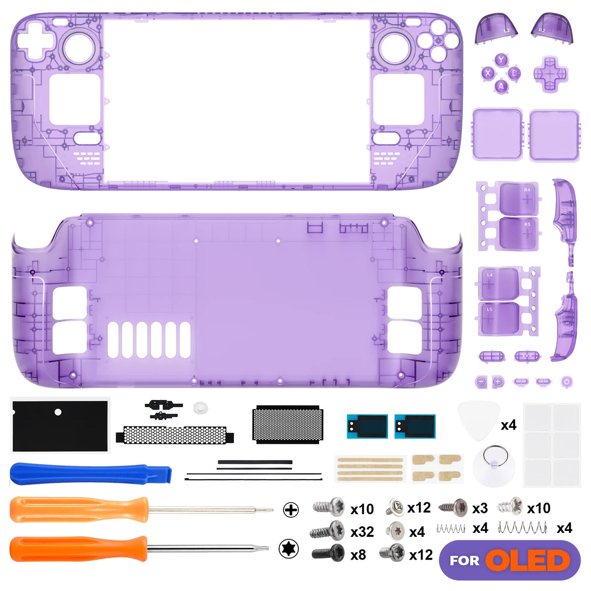 eXtremeRate Replacement Full Set Housing Shell W/Buttons for Steam Deck OLED Clear DIY Faceplate Back Plate Trackpad Case
