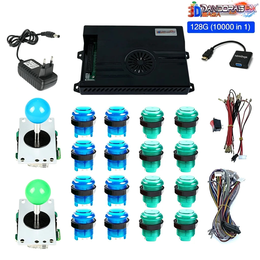 128GB 3D Pandora Saga Box EX2 10000 in 1 DIY Kit Arcade Game Console 8 Way Joystick Led Lights Button Cabinet Bartop 2 Playes
