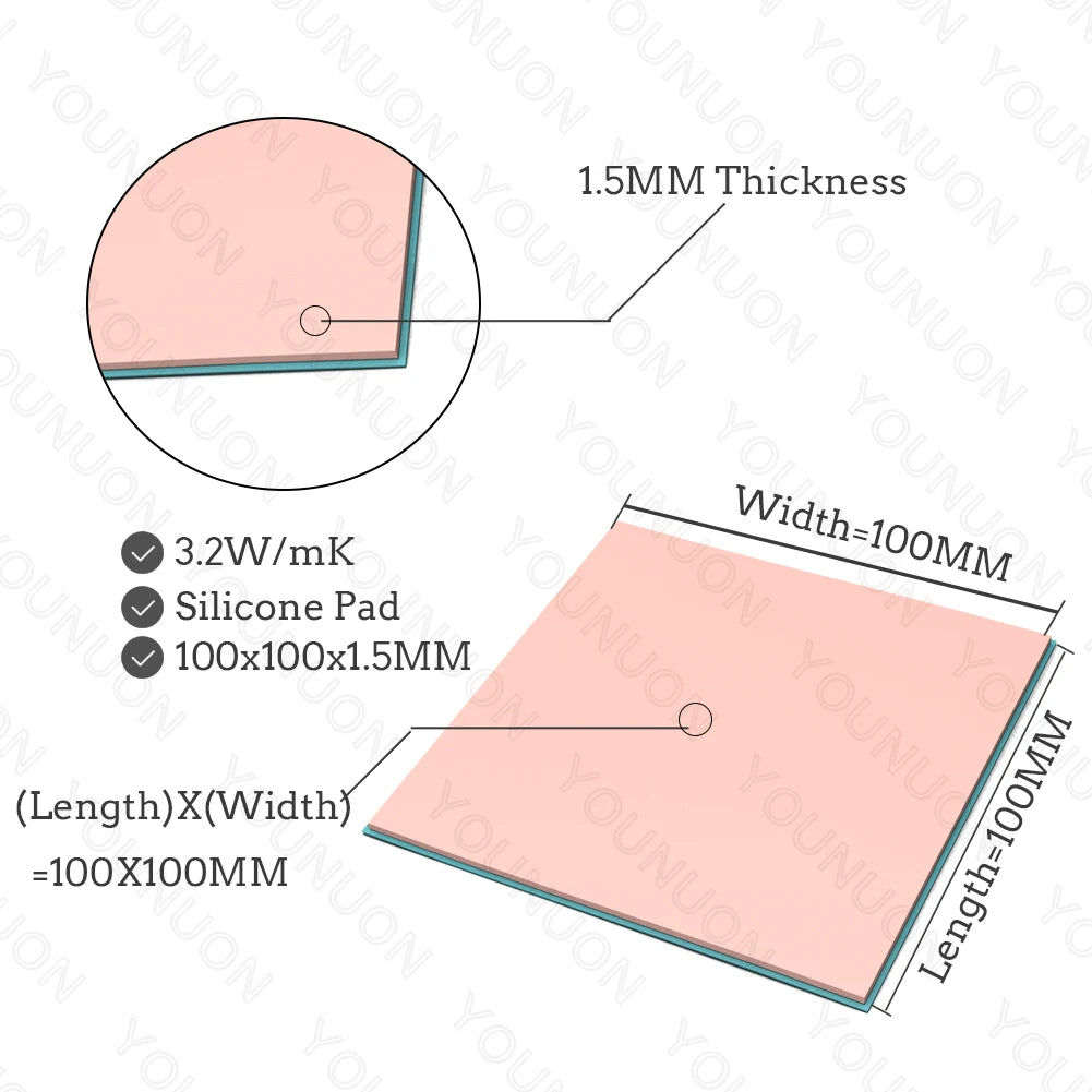 2 Pieces 100x100mm Thermal Pad 0.5mm/1mm/1.5mm/2mm/2.5mm/3mm/4mm/5mm Thickness GPU CPU Heatsink Cooling Conductive Silicone Pad