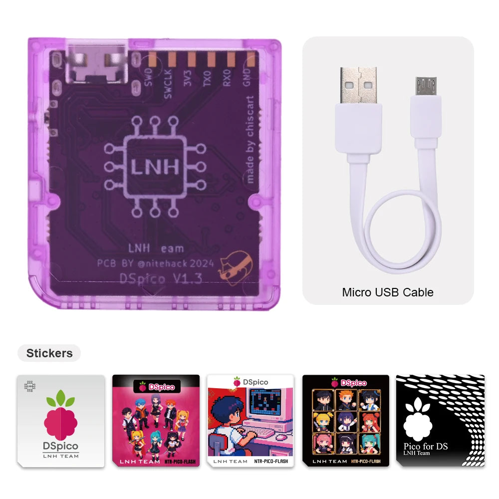 Chisfamily Micro USB Transparent DSpico Game Reader Adapter 16 MBit With LED RP2040 for Nintendo DS NDSL DSi 3DS Consoles