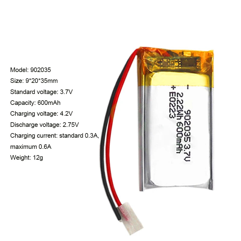 15pcs 902035 3.7V 600mAh Lithium Polymer LiPo Rechargeable B