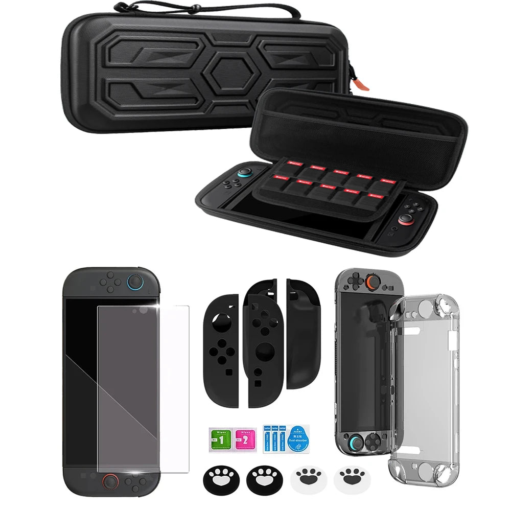 Carrying travel Case bundle kit For Nintendo Switch 2 protrctive hard shell pouch temper film glass joycon case joystick cap
