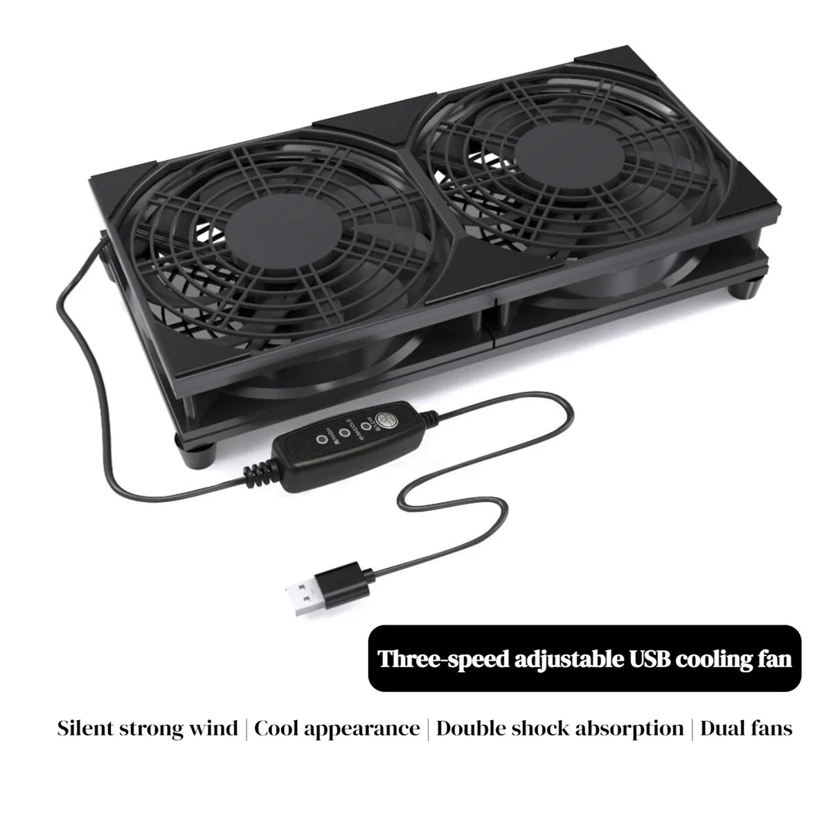 Dual USB Cooling Fan with 3-Speed Control 5V High Airflow Co