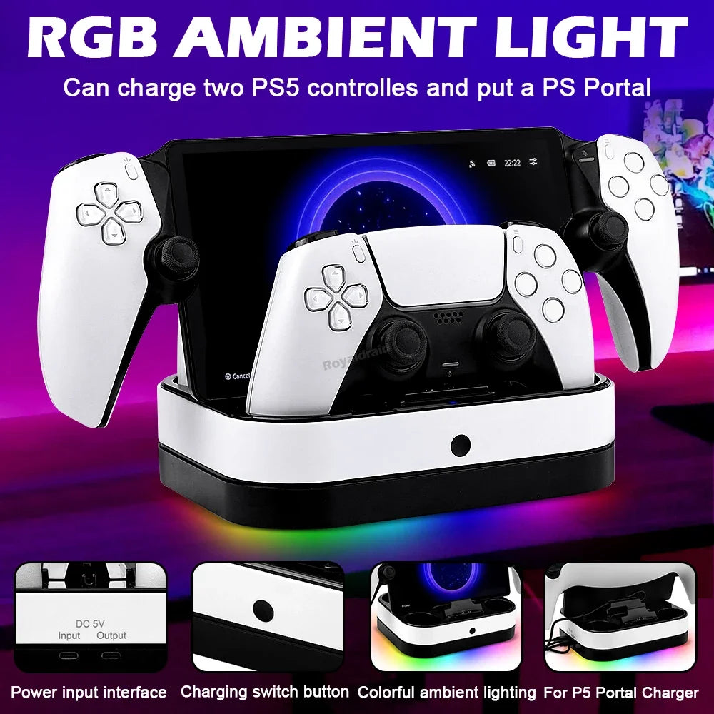 NEW For PS5 Controller Charger Stand LED Indicator & RGB Lig