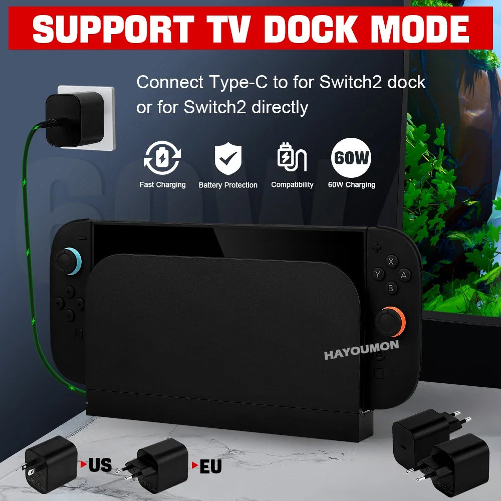 EU/US Plug AC Adapter Fast Charger For NS Switch 2 Game Cons