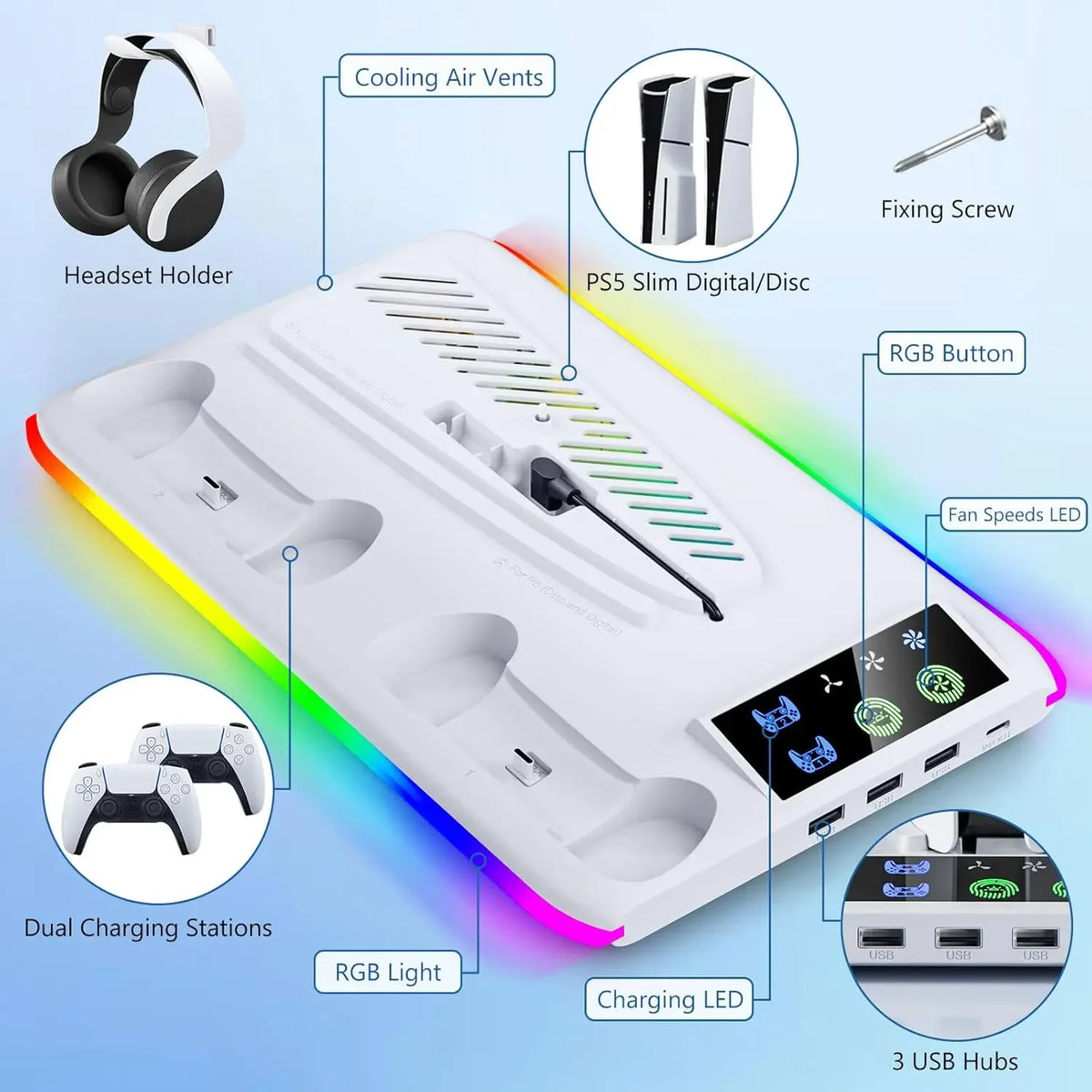 ERIKOLE Cooling Stand with LED Controller Charging Station f