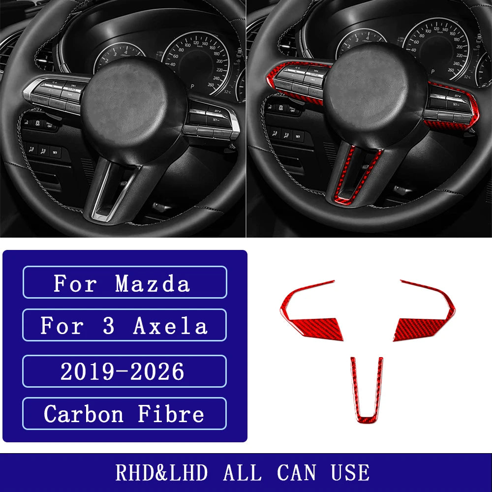 For Mazda 3 Axela 2019-2026 Carbon Fiber Steering Wheel Button and Chin Panel Car Accessories Interior Decorative Stickers
