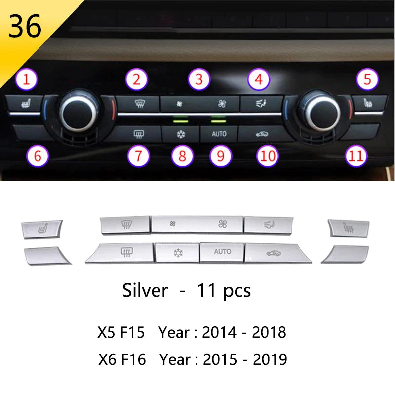 Chrome Car Styling Interior Button Panel Decoration Cover Trim Sticker frame For BMW X5 X6 F15 F16 2014-2019 Auto Accessories