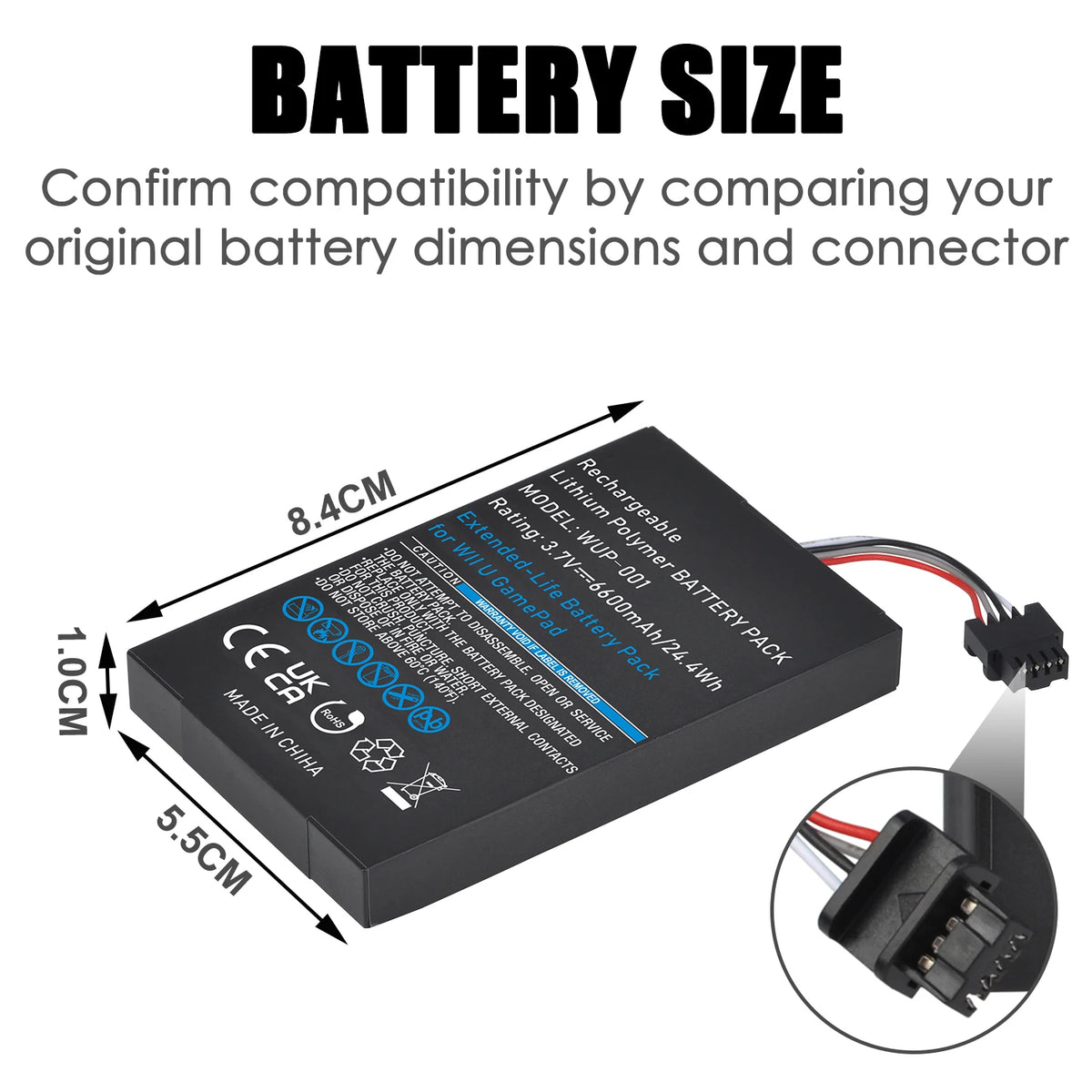 1Pcs 6600mAh Wii U Gamepad Battery Replacement for Nintendo 