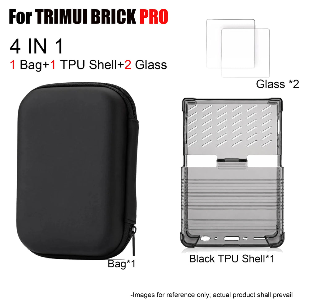 Portable Storage Bag TPU Case with Screen Protectors for TRIMUI BRICK PRO Game Console Tempered Glass Protectors Kit Accessories