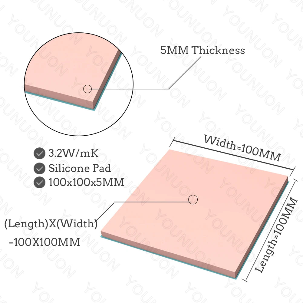 2 Pieces 100x100mm Thermal Pad 0.5mm/1mm/1.5mm/2mm/2.5mm/3mm/4mm/5mm Thickness GPU CPU Heatsink Cooling Conductive Silicone Pad