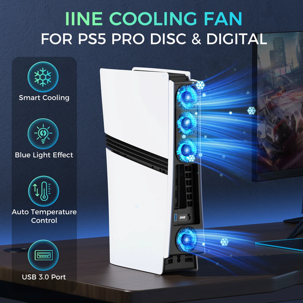 IINE PS5 Pro Cooling Fan for PS5 Pro Disc & Digital 2-Speed 