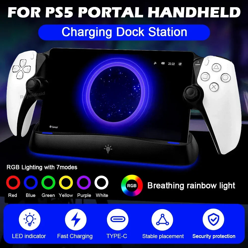 7 Lights Auto-Align Charging Dock Station For PS5 PS Portal 